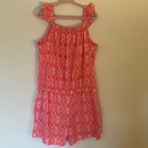 Japna Kids Sleeveless Ruffled Romper, Coral Red, Size 8